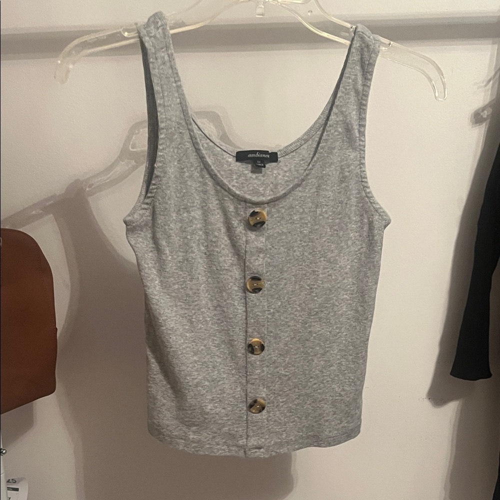Gray Button-Front Women's Tank Top